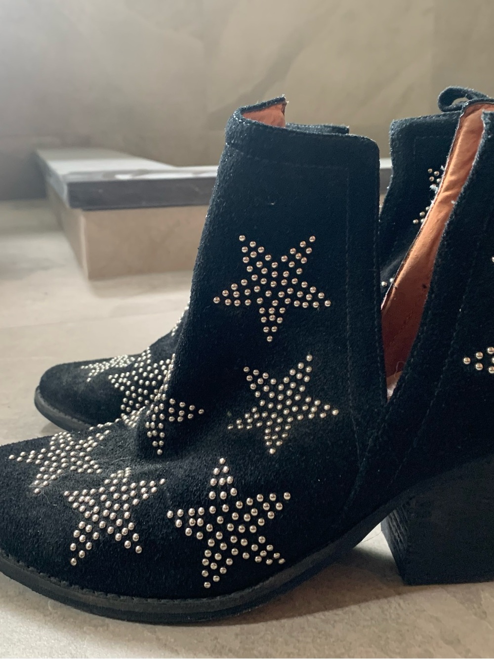 Jeffrey Campbell Black Suede Star-Stud Ankle Boots